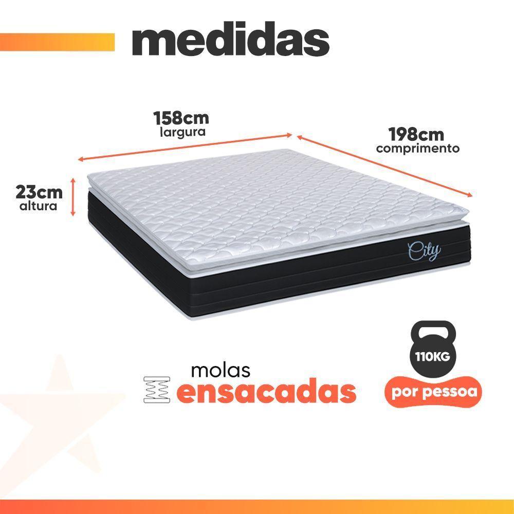 Cama Box Baú Queen Colchão Com Molas Ensacadas City Pillow Top 158x198x67cm Hellen Preto/branco - 5
