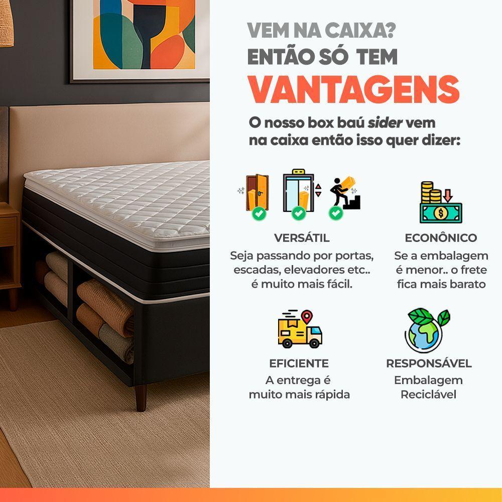 Cama Box Baú Queen Colchão Com Molas Ensacadas City Pillow Top 158x198x67cm Hellen Preto/branco - 7