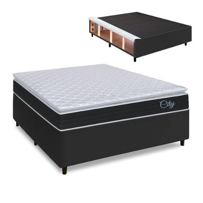 Cama Box Baú Lateral King Colchão Com Molas Ensacadas City Pillow Top 193x203x67cm Hellen Preto/branco