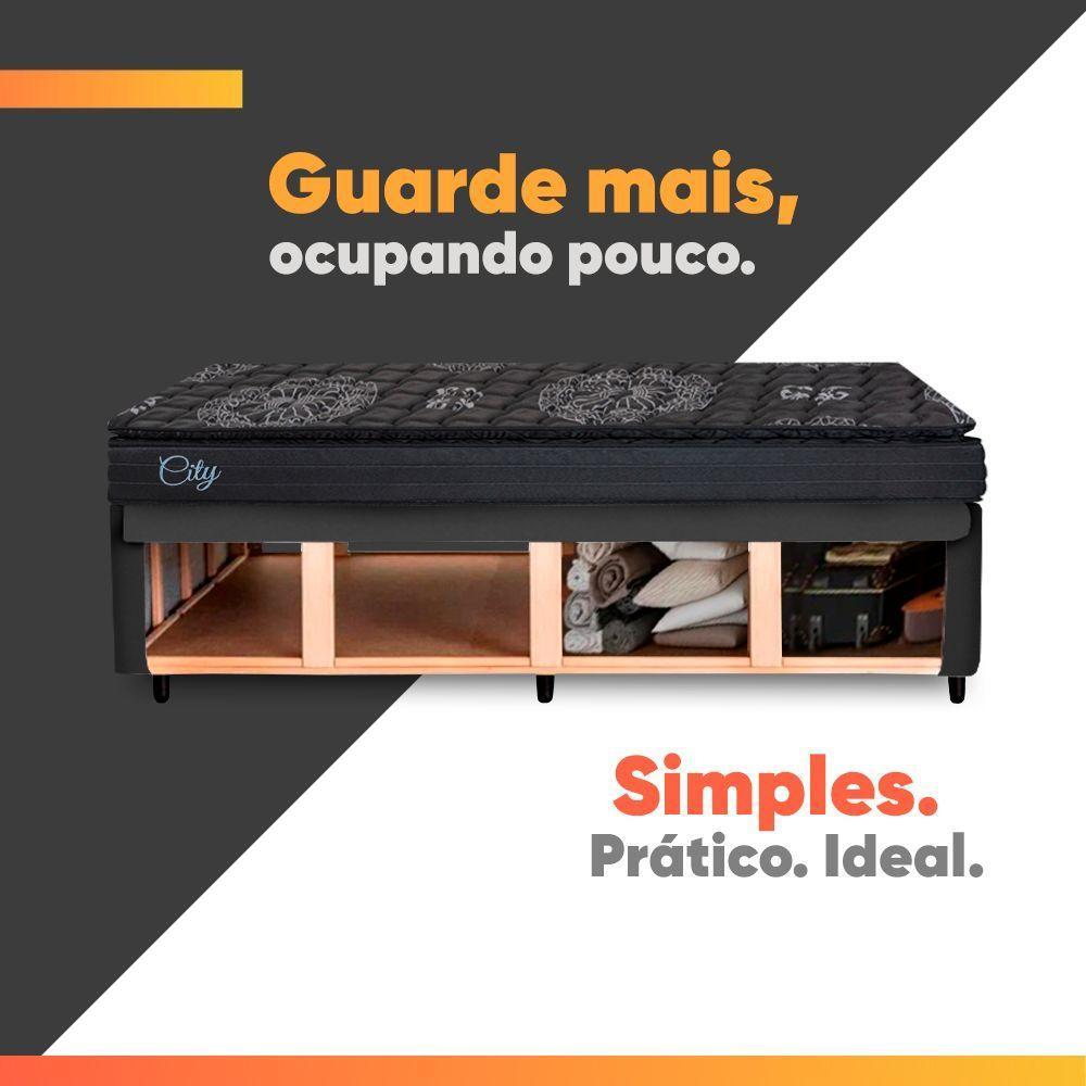 Cama Box Baú Lateral King Colchão Com Molas Ensacadas City Pillow Top 193x203x67cm Hellen Preto - 5