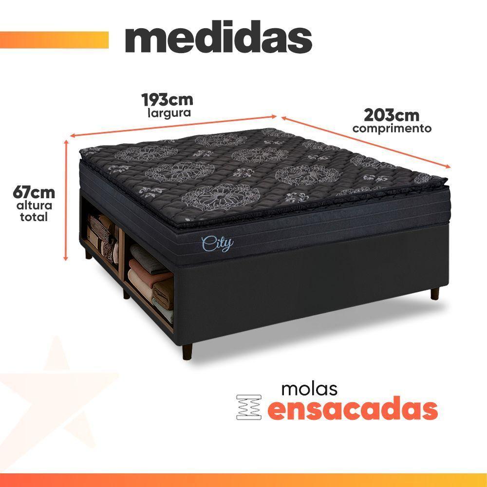 Cama Box Baú Lateral King Colchão Com Molas Ensacadas City Pillow Top 193x203x67cm Hellen Preto - 6