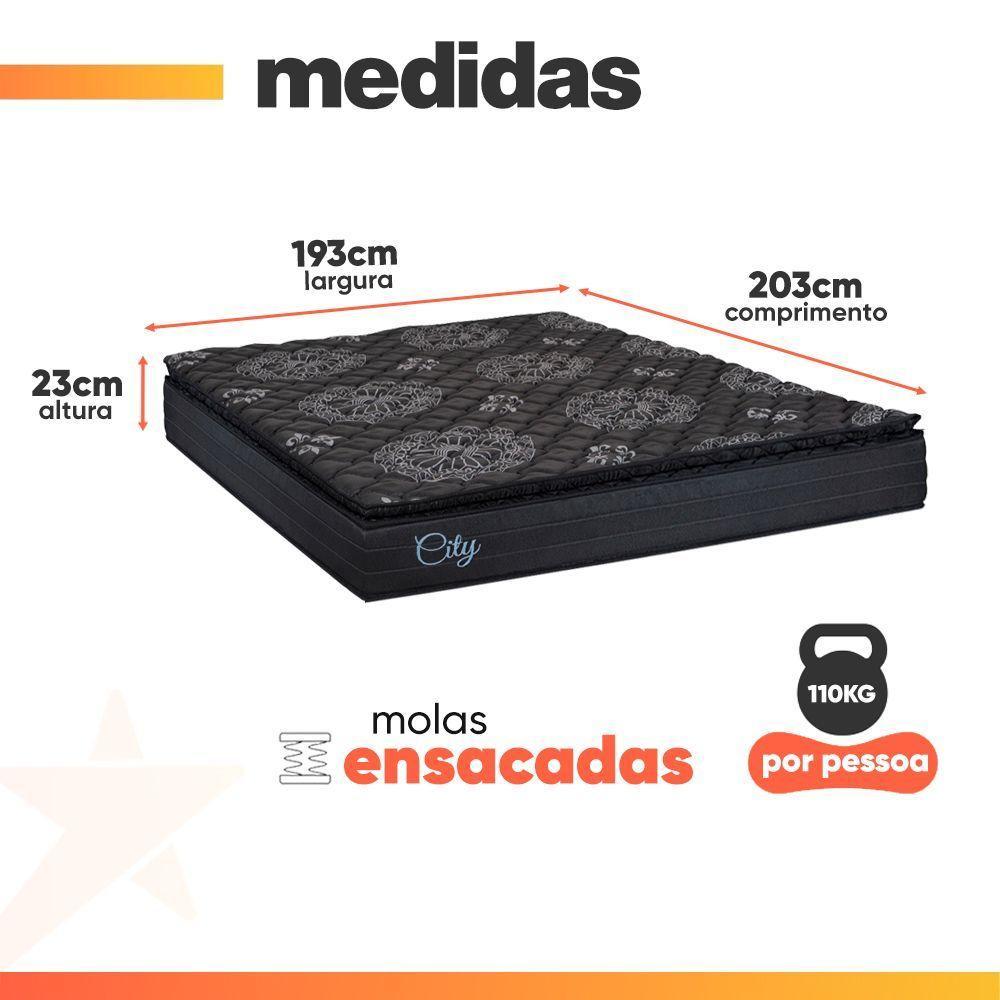 Cama Box Baú Lateral King Colchão Com Molas Ensacadas City Pillow Top 193x203x67cm Hellen Preto - 7