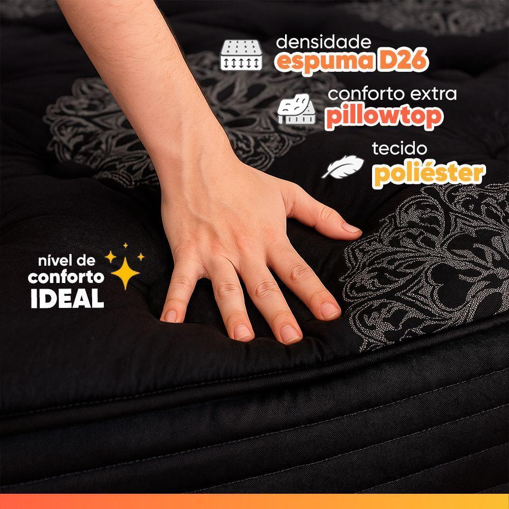 Cama Box Baú Lateral King Colchão Com Molas Ensacadas City Pillow Top 193x203x67cm Hellen Preto - 8