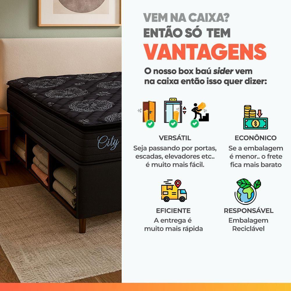 Cama Box Baú Lateral King Colchão Com Molas Ensacadas City Pillow Top 193x203x67cm Hellen Preto - 9