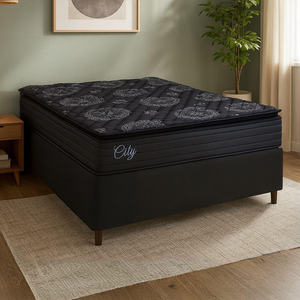 Cama Box Baú Queen Colchão Com Molas Ensacadas City Pillow Top 158x198x67cm Hellen Preto - 4