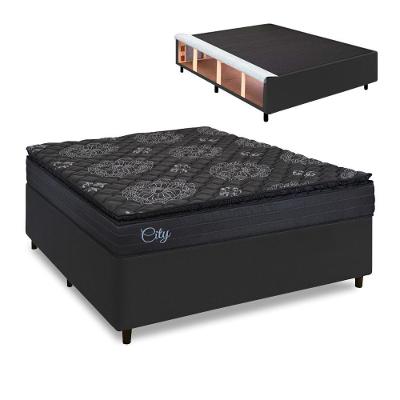Cama Box Baú Queen Colchão Com Molas Ensacadas City Pillow Top 158x198x67cm Hellen Preto