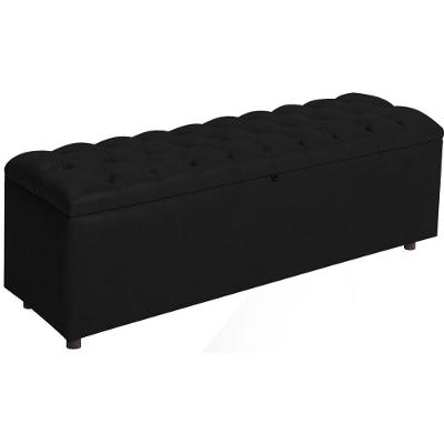 Baú Recamier Rominha Couro Preto 140 Cm