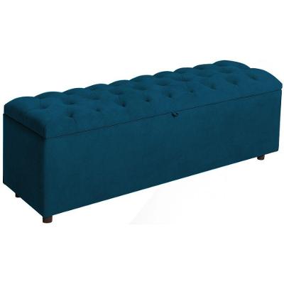 Baú Recamier Rominha Veludo Azul 140 Cm