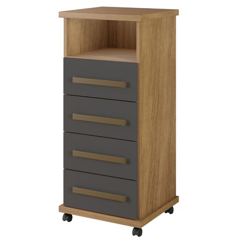 Balcão Piauí 4 Gavetas Cinamomo Grafite Arte Móveis - 1