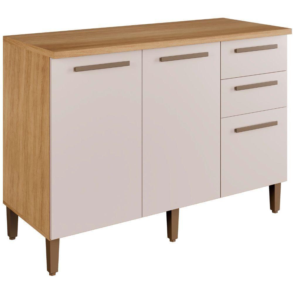 Balcão Diamante 3 Portas 2 Gavetas Cinamomo Off White Arte Móveis - 1
