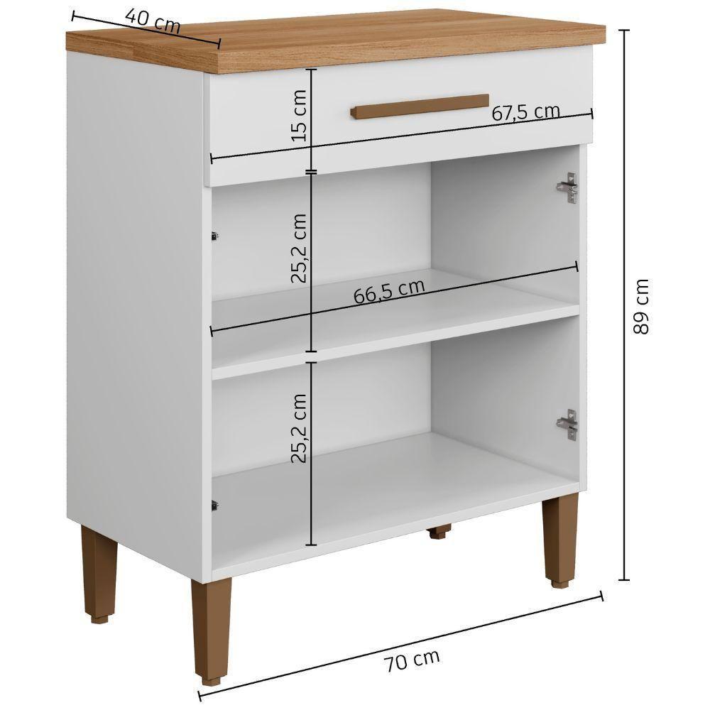 Balcão ômega 2 Portas 1 Gaveta Branco Arte Móveis - 3