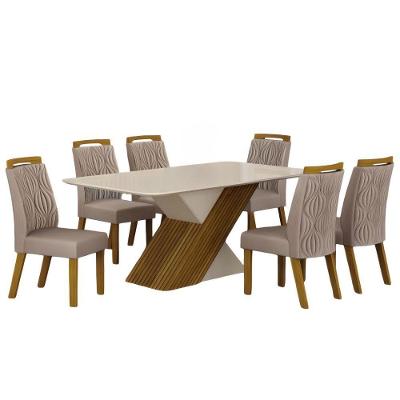 Conjunto Sala De Jantar Ilhéus Off White1,80 M Com 6 Cadeiras Pés Em Madeira Leifer Móveis