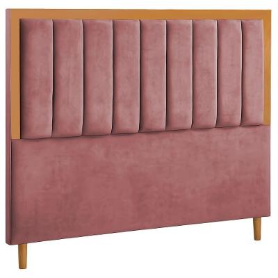 Cabeceira Estofada Casal Paris Veludo Rosa 140 Cm