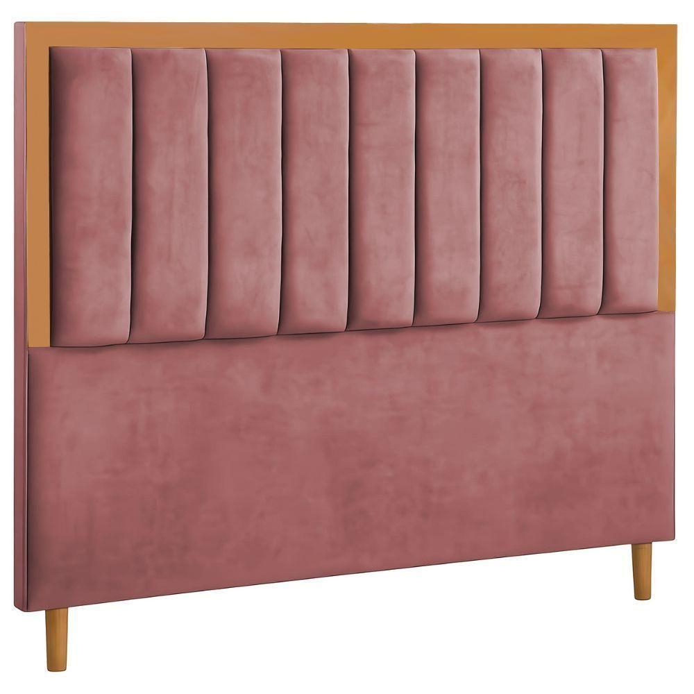 Cabeceira Estofada Queen Paris Veludo Rosa 160 Cm - 1