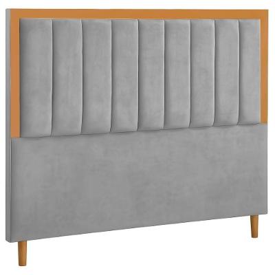 Cabeceira Estofada Casal Paris Veludo Cinza 140 Cm