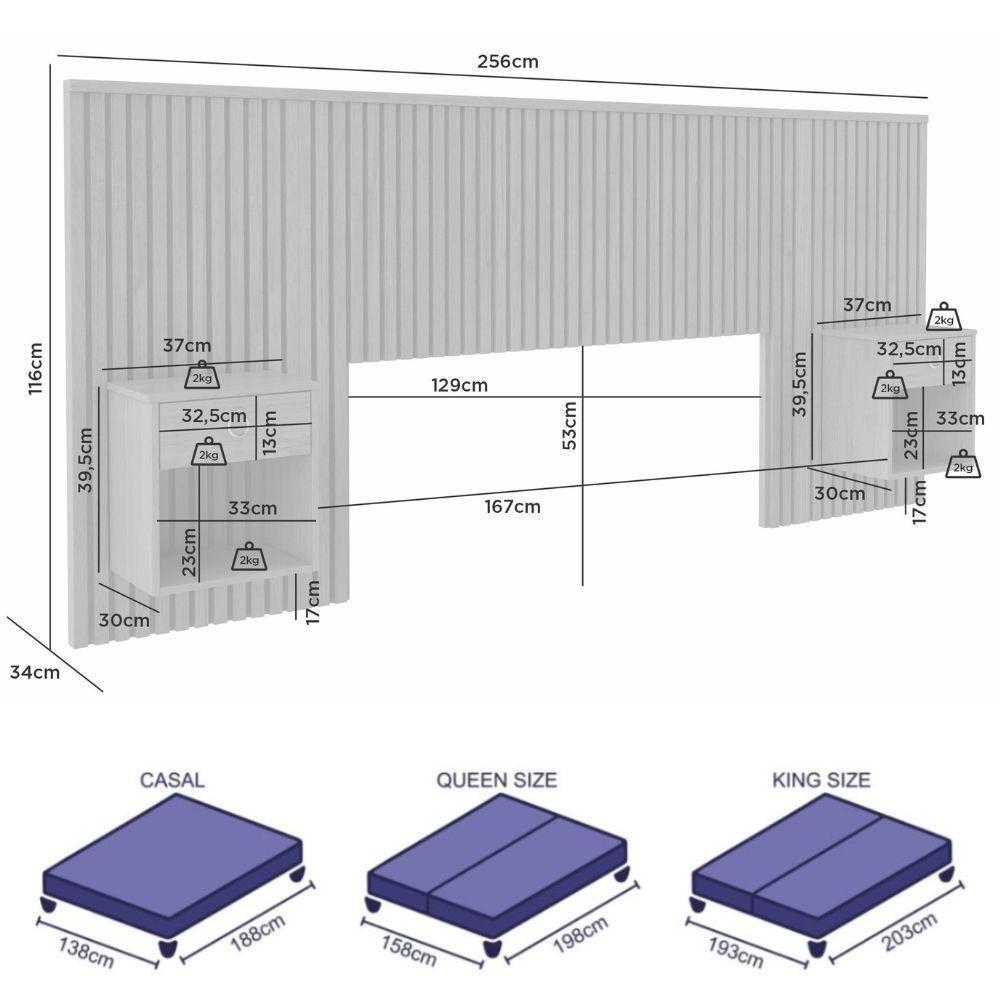 Cabeceira Sonhar Ripada Com Mesa Cinamomo Jcm Movelaria - 3