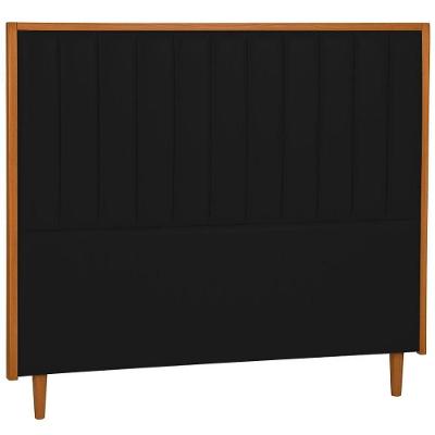 Cabeceira Estofada Casal Imperial Couro Preto 140 Cm