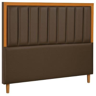 Cabeceira Estofada Casal Paris Couro Marrom 140 Cm