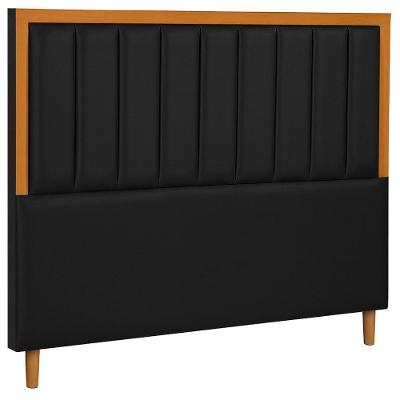 Cabeceira Estofada Casal Paris Couro Preto 140 Cm