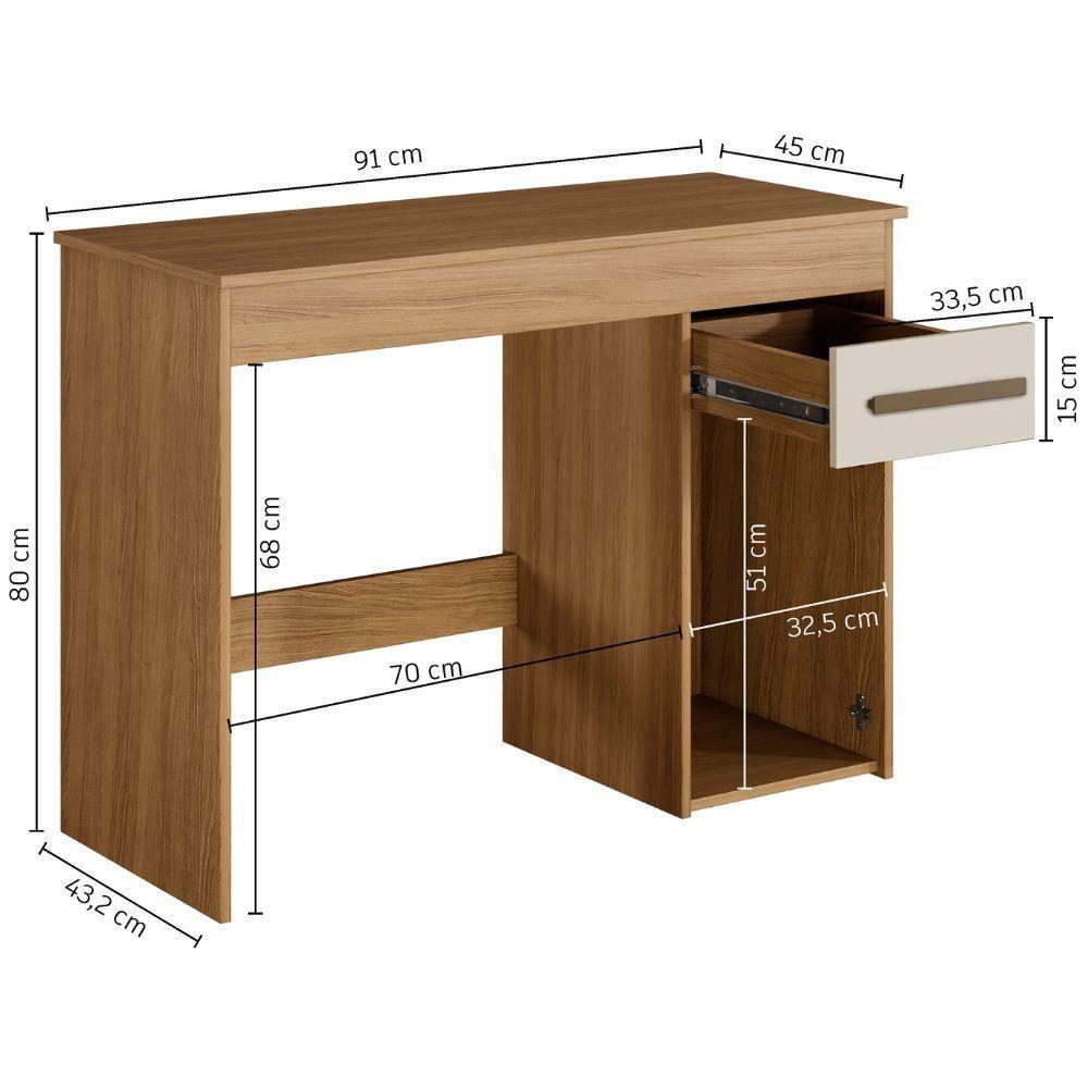 Escrivaninha Atenas 1 Porta 1 Gaveta Cinamomo Off White Arte Móveis - 3