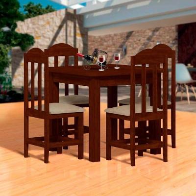 Mesa De Jantar Com 4 Cadeiras Estofadas Madeira Maciça Castanho Shop Jm