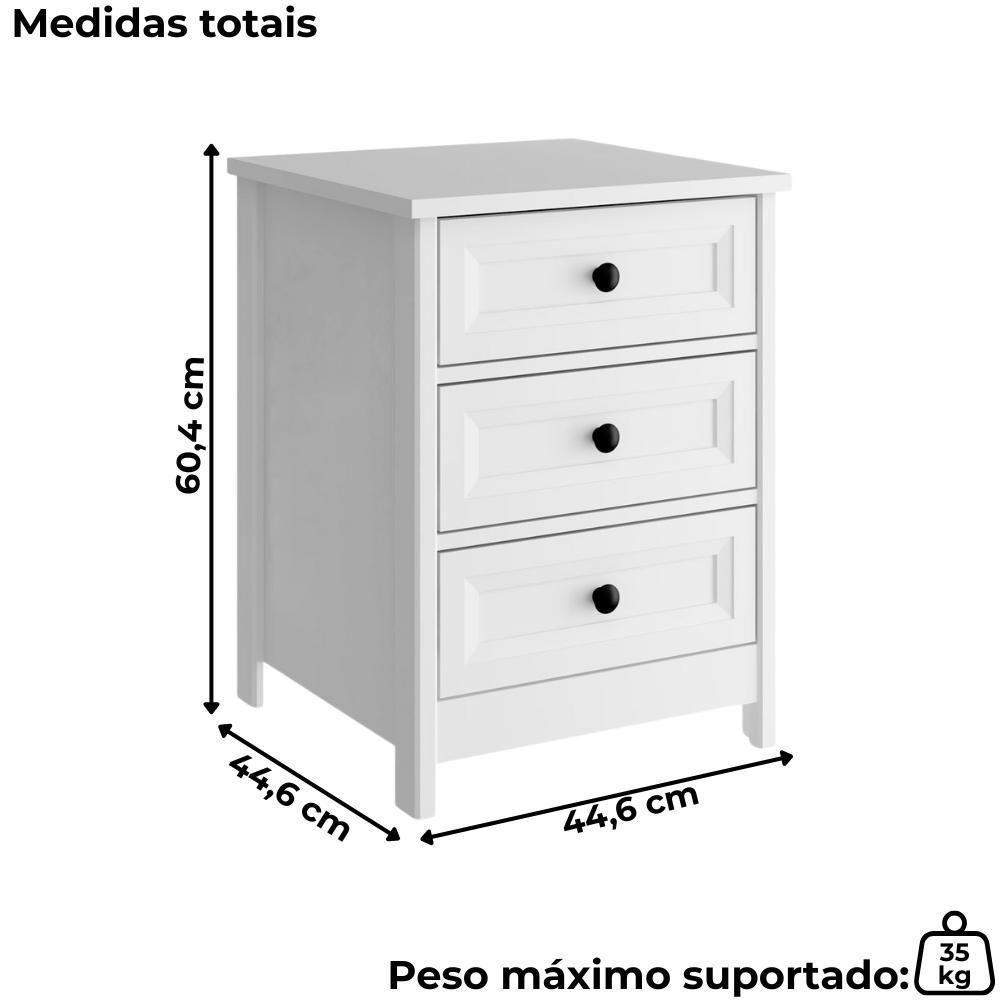 Mesa De Cabeceira 3 Gavetas 45 Cm Dm111 Branco Dtall Branco - 3