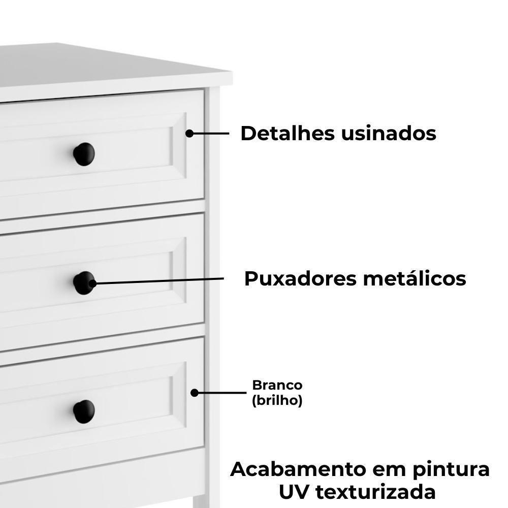 Mesa De Cabeceira 3 Gavetas 45 Cm Dm111 Branco Dtall Branco - 5