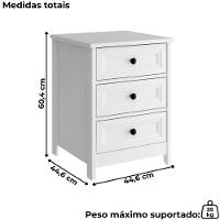 Mesa De Cabeceira 3 Gavetas 45 Cm Dm111 Branco Dtall Branco - 3