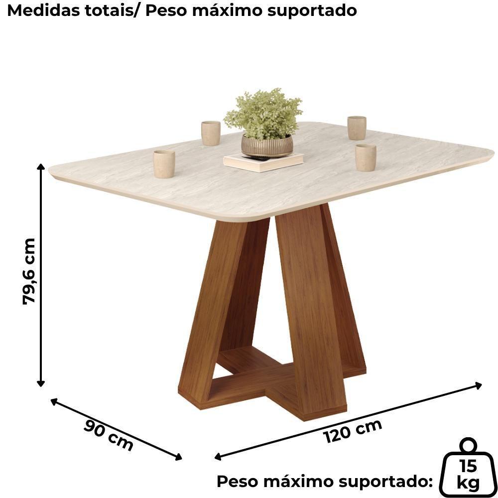 Mesa Jantar Retangular 120x90 Cm Sem Vidro Kiara Freijo Quartzo Dj Moveis Freijo Quartzo - 3