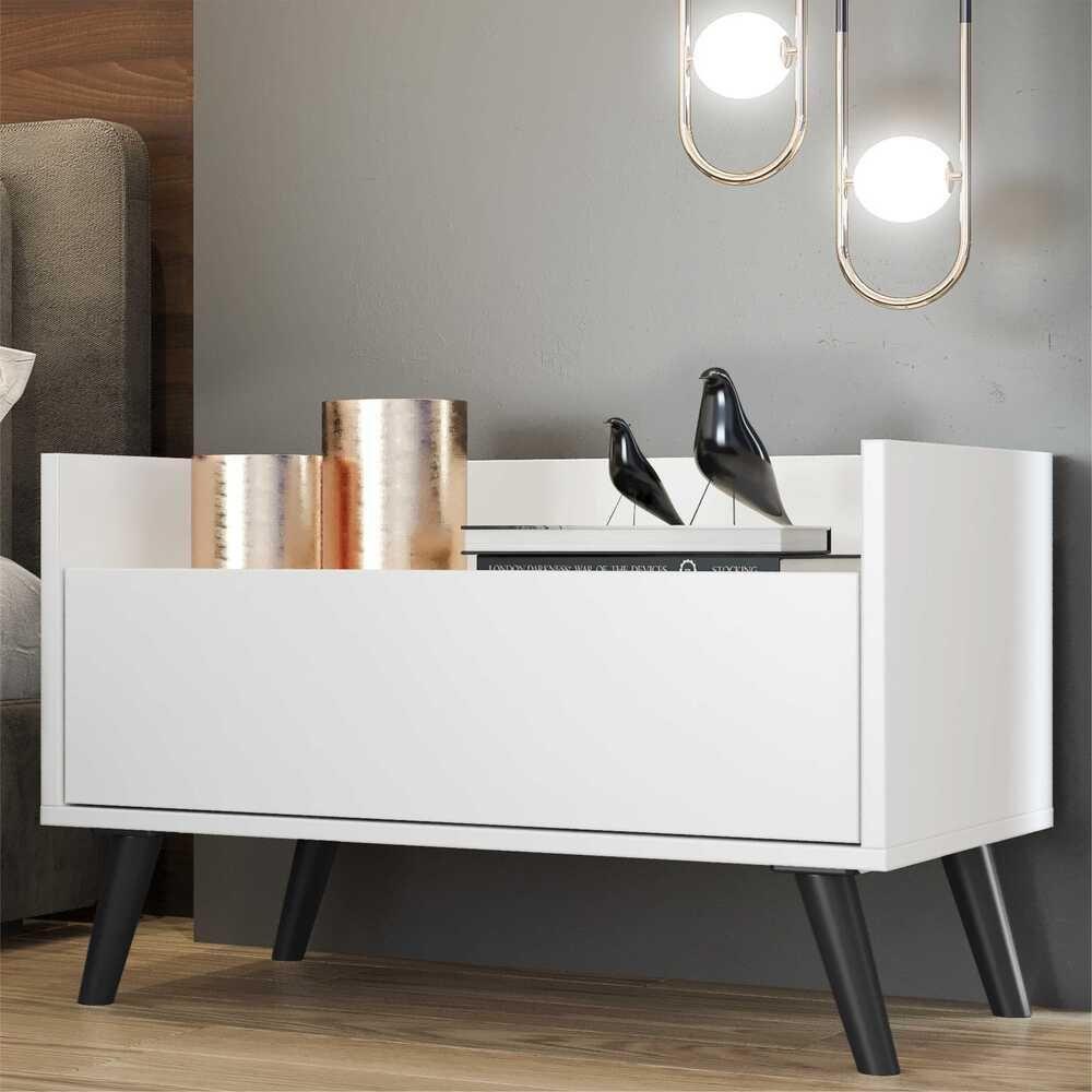 Mesa De Cabeceira 80Cm Retrô Multimóveis V4000 Branca/Preta Branco/Preto - 7