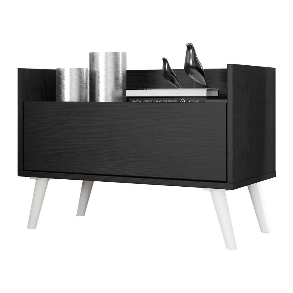 Mesa De Cabeceira 80 Cm C/ Pés Retrô Multimóveis Preta/Branca - 8