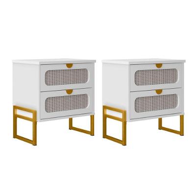 Kit 2 Mesas De Cabeceira Luxo Titanium Com Fino Acabamento 45cm - Branco - Dourado