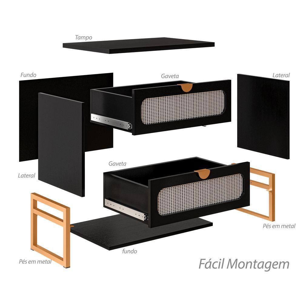 Mesa De Cabeceira Luxo Titanium Com Fino Acabamento 45cm - Preto - Dourado - 6