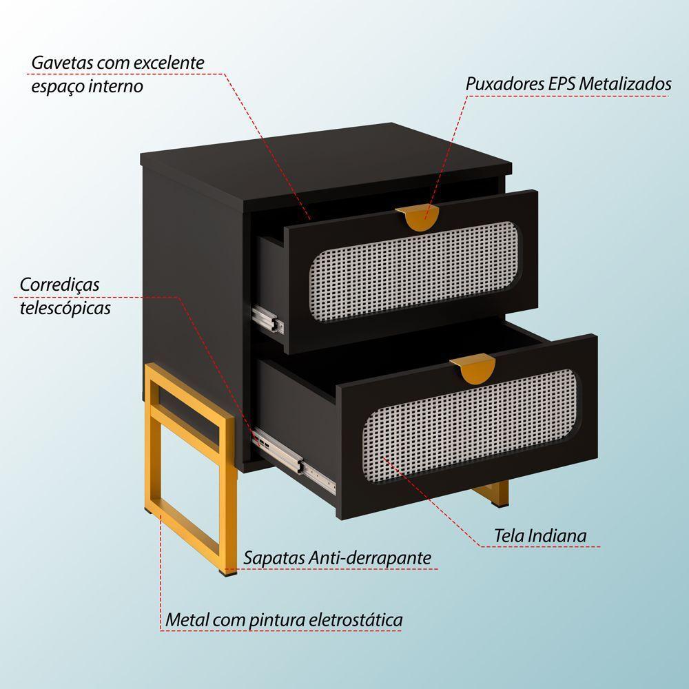 Mesa De Cabeceira Titanium Estilo Industrial Com Pés De Ferro - Preto - Dourado - 3