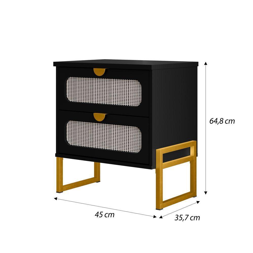 Mesa De Cabeceira Titanium Estilo Industrial Com Pés De Ferro - Preto - Dourado - 4
