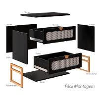 Mesa De Cabeceira Titanium Estilo Industrial Com Pés De Ferro - Preto - Dourado - 6