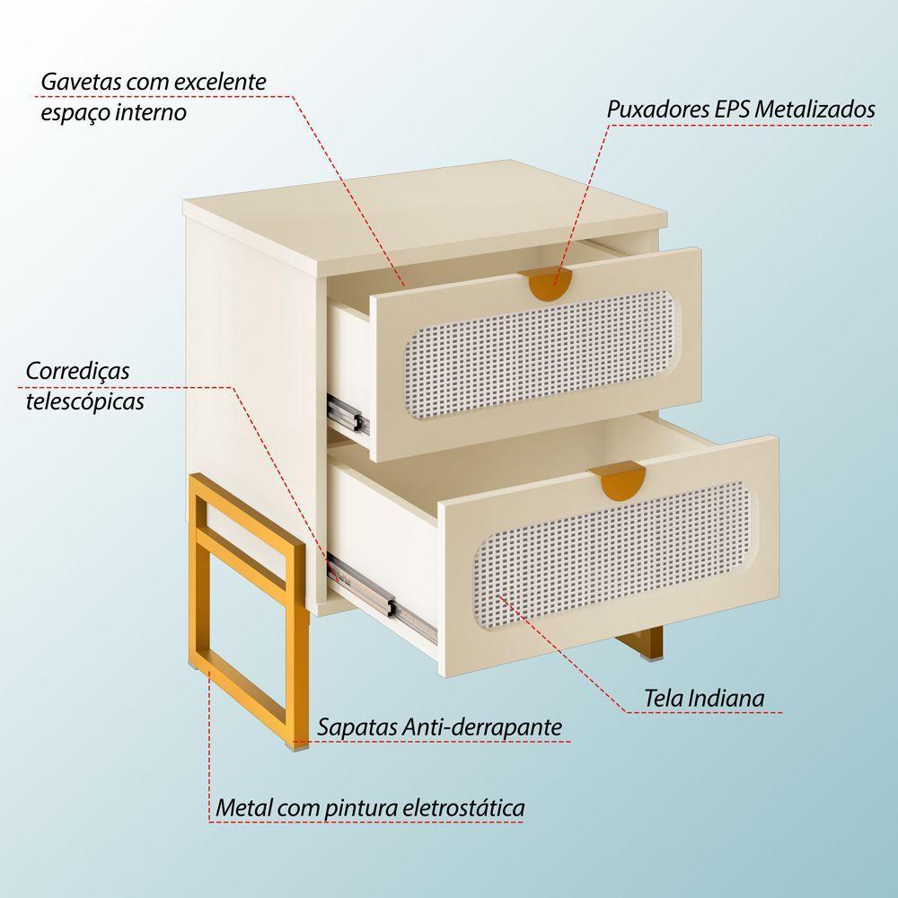 Mesa De Cabeceira Titanium Estilo Industrial Com Pés De Ferro - Off White - Dourado - 3