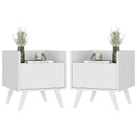 Kit Com 2 Mesas De Cabeceira 40 Cm Com Pés Retrô Multimóveis Mp4044 Branca - 1