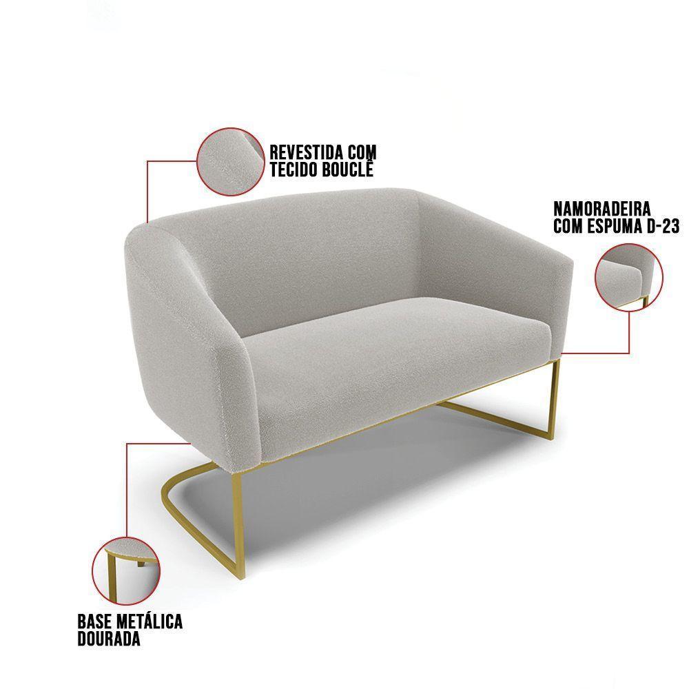 Sofá Namoradeira E Poltrona Industrial Dourado Stella Bouclê D03 - D´rossi Cinza - 2