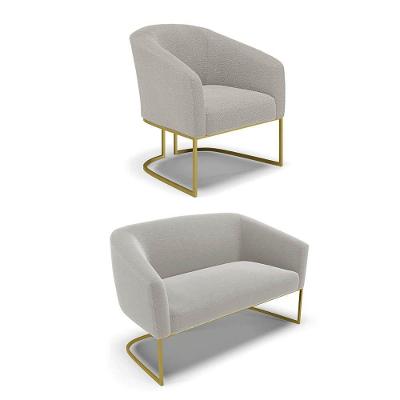 Sofá Namoradeira E Poltrona Industrial Dourado Stella Bouclê D03 - D´rossi Cinza