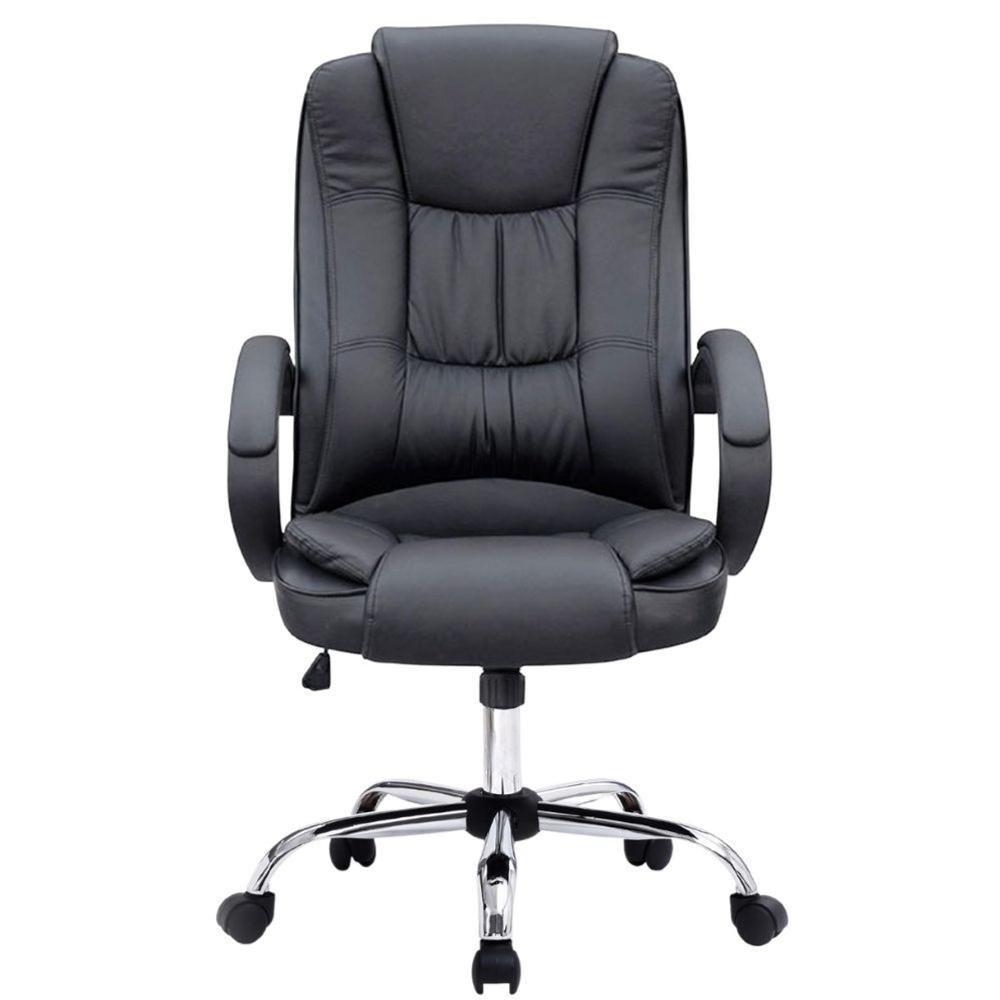 Cadeira Escritório Giratória Presidente Melbourne Fratini Revestida Em Pu Preto Base Cromada Rodízio - 2