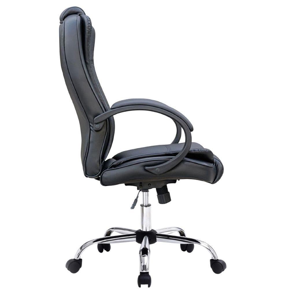 Cadeira Escritório Giratória Presidente Melbourne Fratini Revestida Em Pu Preto Base Cromada Rodízio - 3