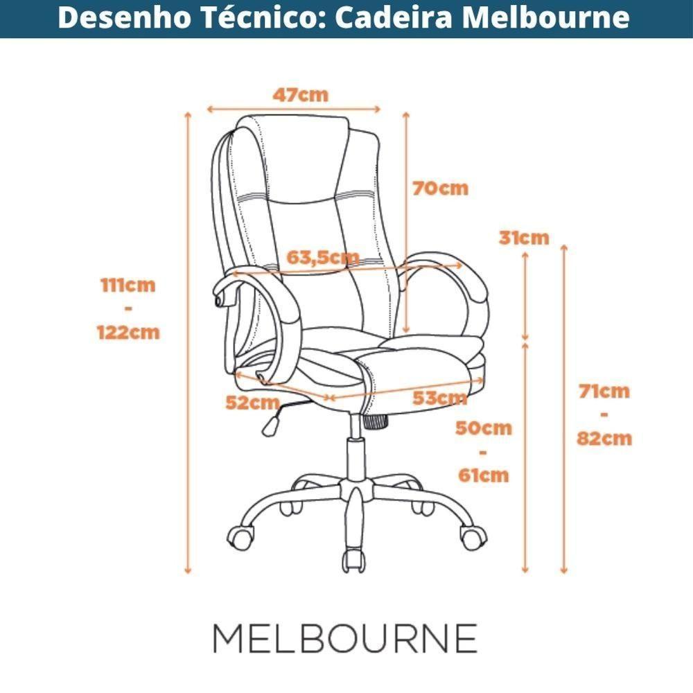 Cadeira Escritório Giratória Presidente Melbourne Fratini Revestida Em Pu Preto Base Cromada Rodízio - 8