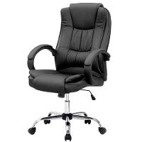 Cadeira Escritório Giratória Presidente Melbourne Fratini Revestida Em Pu Preto Base Cromada Rodízio - 1