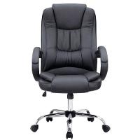 Cadeira Escritório Giratória Presidente Melbourne Fratini Revestida Em Pu Preto Base Cromada Rodízio - 2