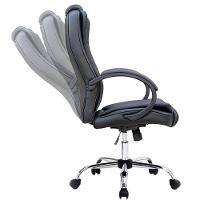 Cadeira Escritório Giratória Presidente Melbourne Fratini Revestida Em Pu Preto Base Cromada Rodízio