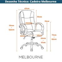 Cadeira Escritório Giratória Presidente Melbourne Fratini Revestida Em Pu Preto Base Cromada Rodízio - 8