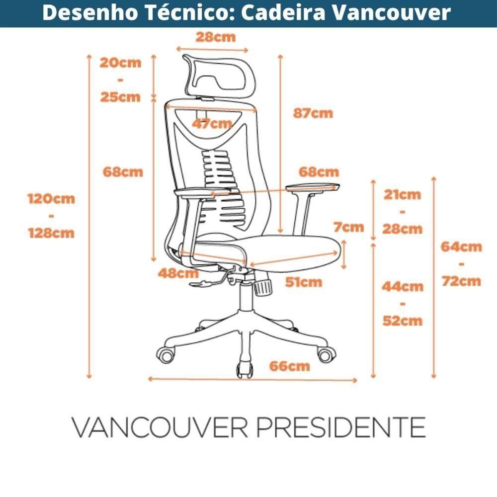 Cadeira Escritório Nr-17 Giratória Presidente Vancouver Fratini Tela Mesh Cinza Base Rodízio Cinza - 9