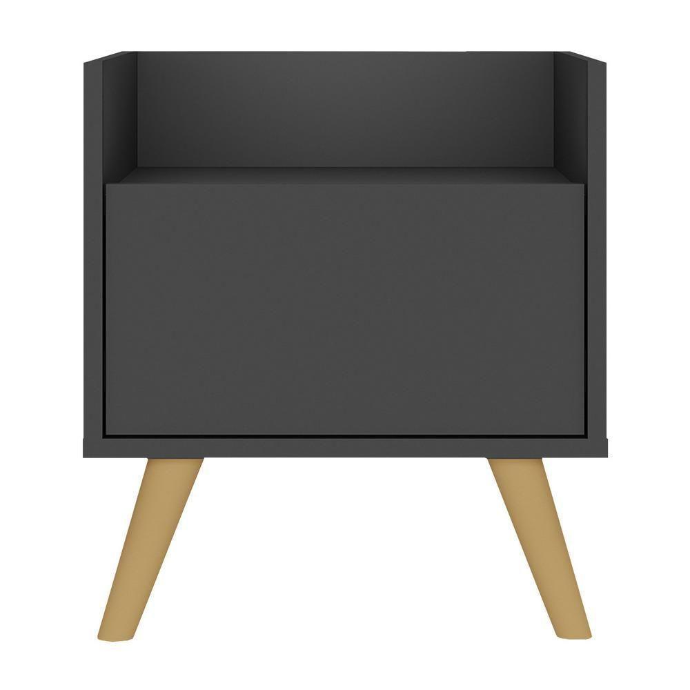 Kit Com 2 Mesas De Cabeceira 40 Cm Com Pés Retrô Multimóveis Mp4044 Preta/Natural - 2