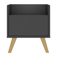 Kit Com 2 Mesas De Cabeceira 40 Cm Com Pés Retrô Multimóveis Mp4044 Preta/Natural - 2